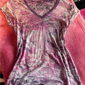L.O.L. Vintage V-Neck Pink and Purple Tee